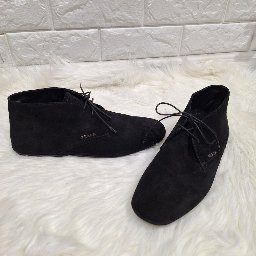NWOT PRADA Black Suede Dessert Lace Up Booties Sneakers